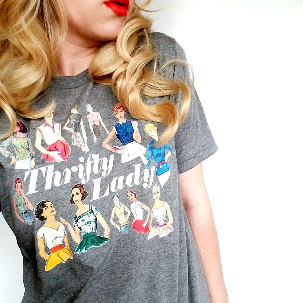 Gray Thrifty Lady T-Shirt | Small - Picture 1 of 6